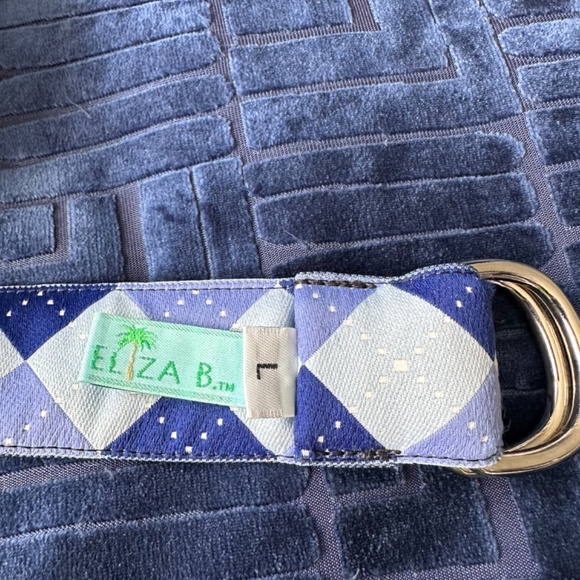 Eliza B multi-blues argyle ribbon belt. Size L. - Picture 2 of 3
